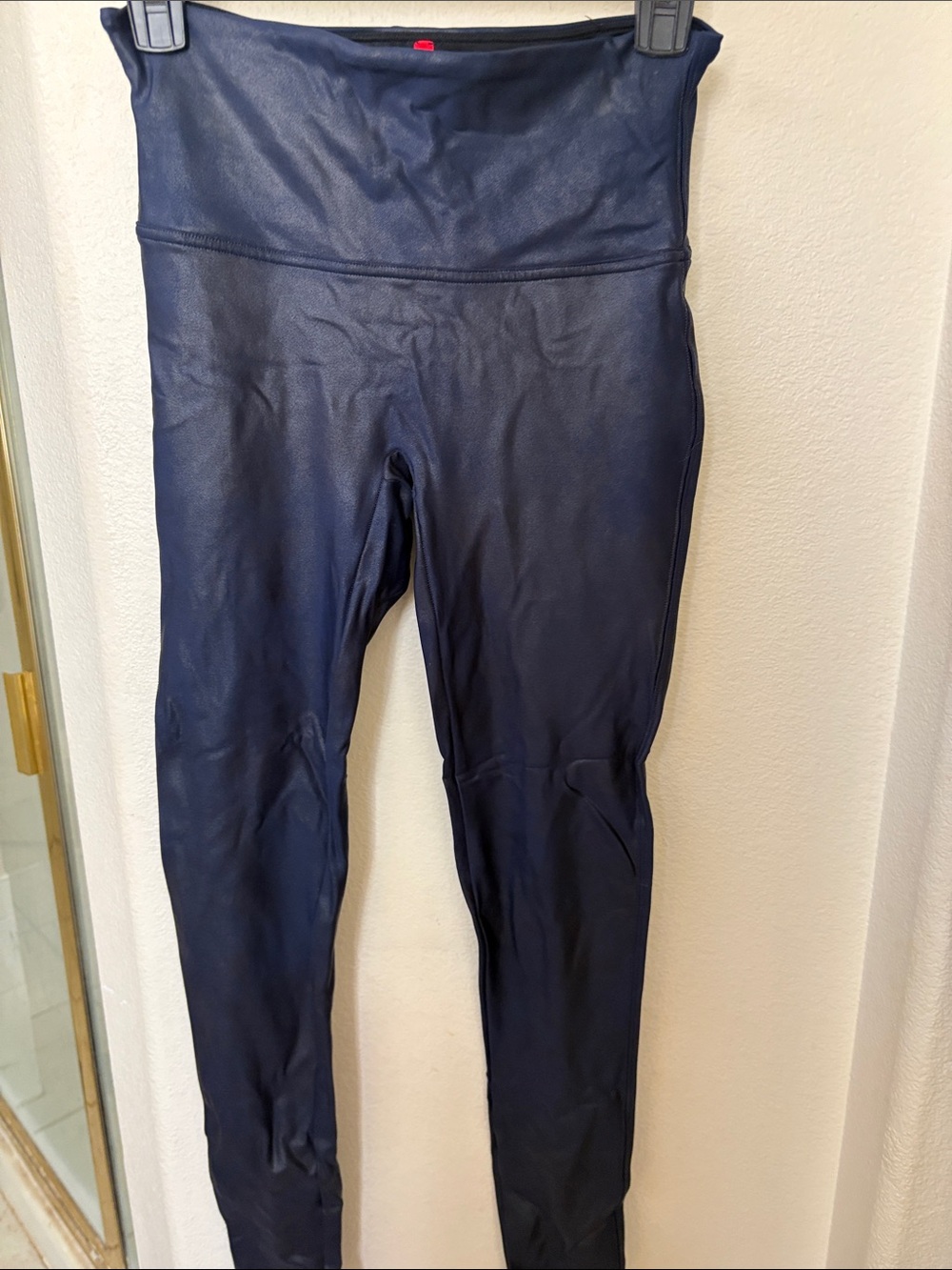 SPANX Navy Blue Faux Leather Leggings Like New Worn Once Size M